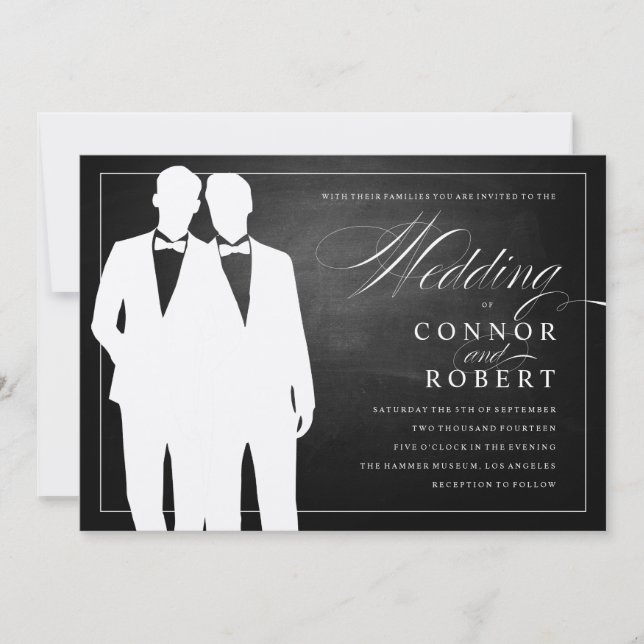 Gay Chalkboard Wedding Two Grooms Silhouettes Invitation (Front)