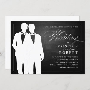 Gay Chalkboard Wedding Two Grooms Silhouettes Invitation