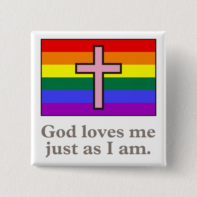 Gay Christian flag slogan button (Front)