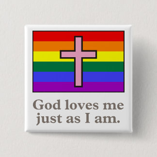 Gay Christian flag slogan button