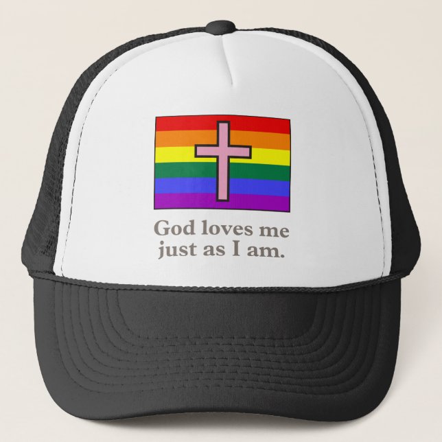 Gay Christian flag slogan Trucker Hat (Front)