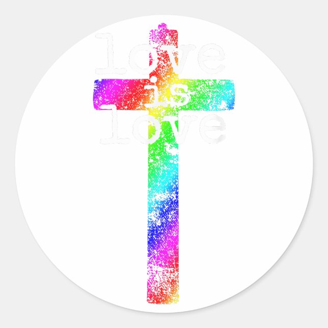 Gay Christian LGBT - Pride Cross God's Love  Classic Round Sticker (Front)