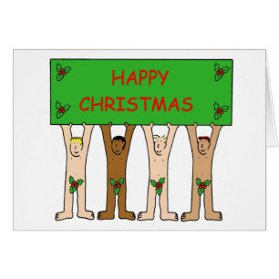 Gay Christmas Cartoon Men Wearing Holly Cards