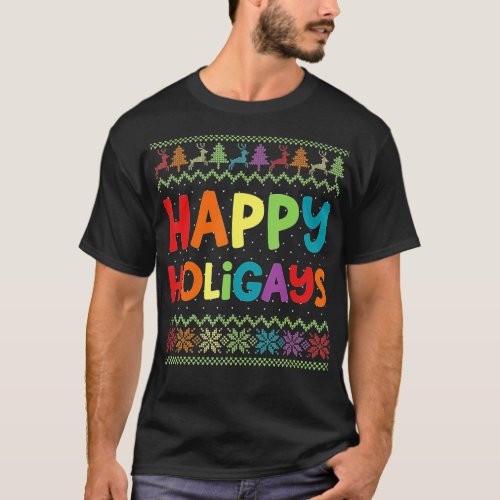 Gay Christmas Funny LGB Happy Holigays Rainbow Par T_Shirt