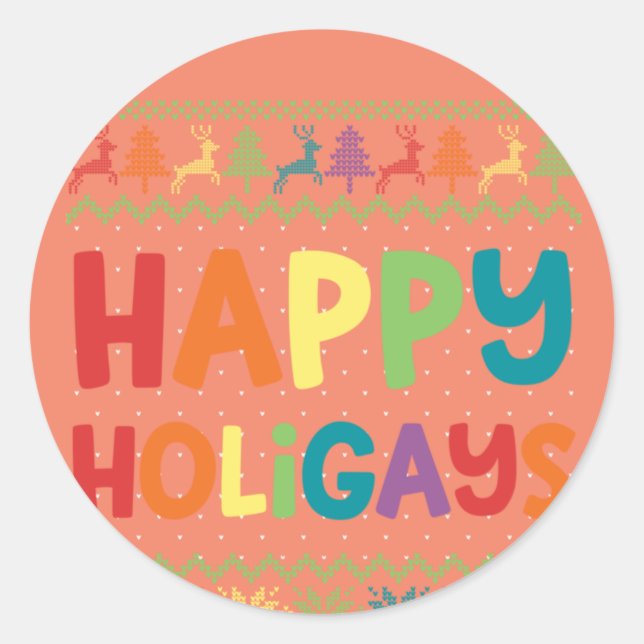 Gay Christmas Funny LGBT Happy Holigays Rainbow Classic Round Sticker (Front)
