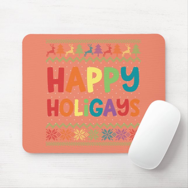 Gay Christmas Funny LGBT Happy Holigays Rainbow Mouse Pad (With Mouse)