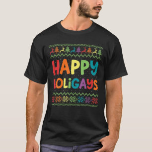 Gay Christmas Funny LGBT Happy Holigays Rainbow Pa T-Shirt