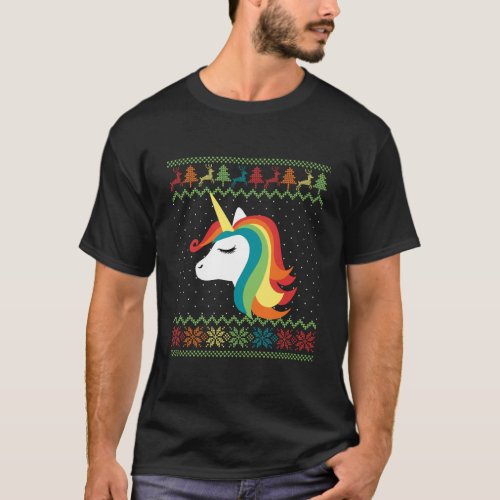 Gay Christmas Rainbow Unicorn Lgbt Holiday Party M T_Shirt