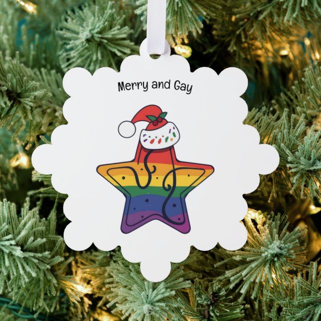 Gay Christmas Star With LGBT Flag Ornament Card (Insitu (Tree))
