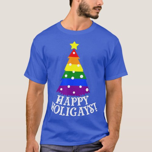 Gay Christmas Tree Happy Holigays  Rainbow Pride  T_Shirt