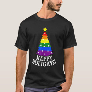 Gay Christmas Tree Happy Holigays Rainbow Pride T-Shirt