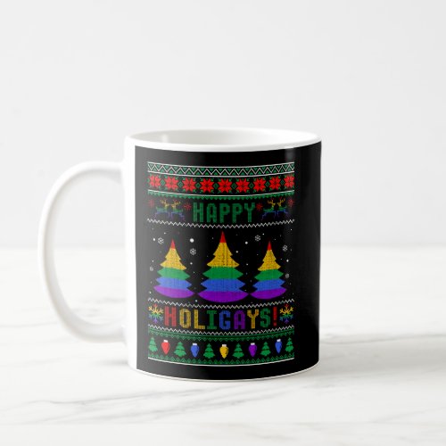 Gay Christmas Tree Happy Holigays Shirt Rainbow Pr Coffee Mug