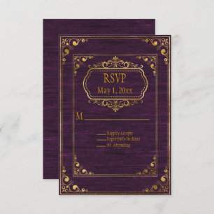 Gay Couple Brown Barnwood and Gold Frames Wedding RSVP Card