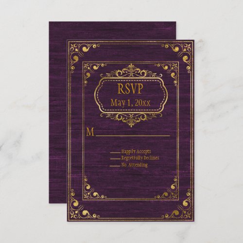 Gay Couple Brown Barnwood and Gold Frames Wedding  RSVP Card