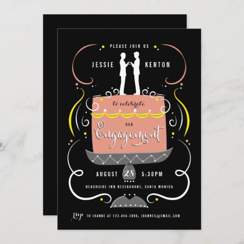 Gay Couple Cake Topper Engagement Party Invitation