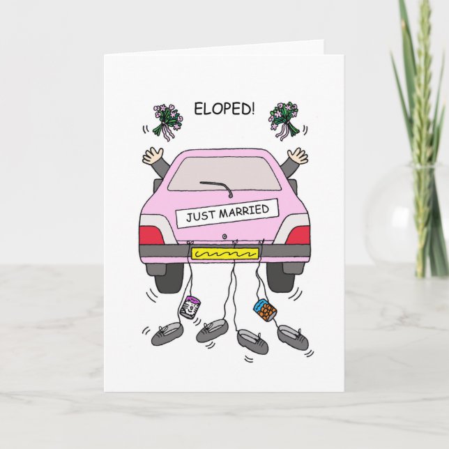 Gay Couple Elopement Car and Bouquets Card (Front)