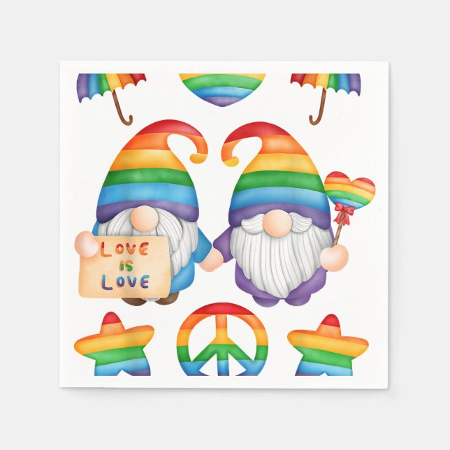 Gay Couple Gnomes Pride, Mr & Mr Gay Wedding, His  Napkins (Front)