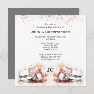 Gay couple hat floral watercolor monogram invitation