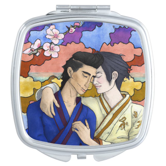 Gay Couple In The Style Of Ukiyo-e Japanese Art Compact Mirror (Front)