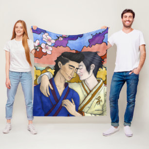 Gay Couple In The Style Of Ukiyo-e Japanese Art Fleece Blanket