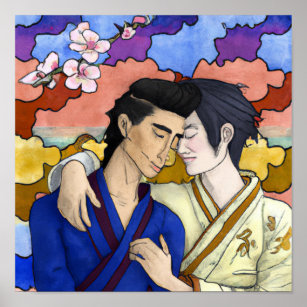 Gay Couple In The Style Of Ukiyo-e Japanese Art Poster