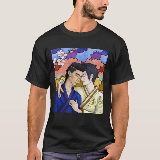 Gay Couple In The Style Of Ukiyo-e Japanese Art T-Shirt (Front)