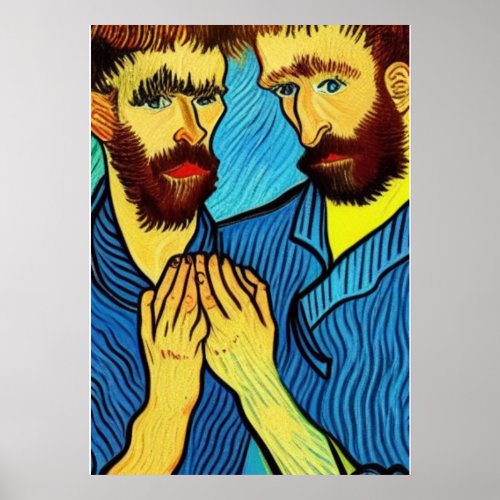 Gay Couple In The Style Of Van Gogh Poster