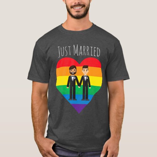 Gay Couple Just Married Rainbow LGB Wedding Gift T_Shirt