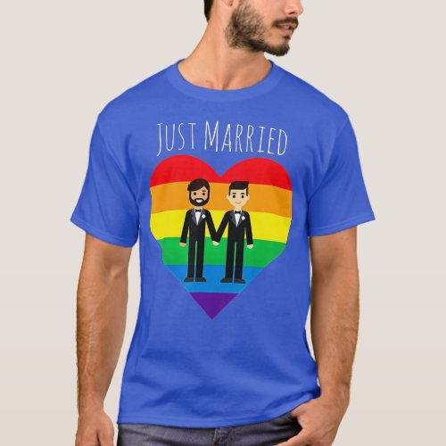 Gay Couple Just Married Rainbow LGB Wedding Gift  T_Shirt