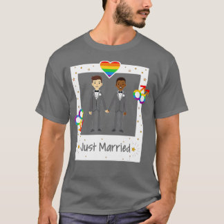 Gay Couple Just Married Rainbow LGB Wedding  T-Shirt