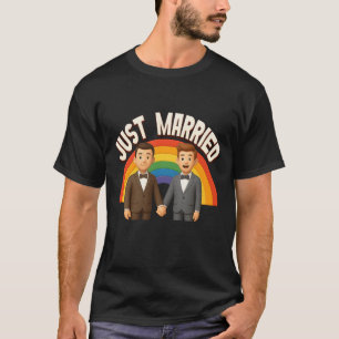 Gay Couple Just Married Rainbow LGBT Pride Wedding T-Shirt