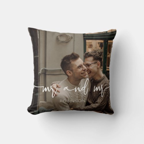 Gay Couple Mr and Mr newly wed custom photo Throw Pillow