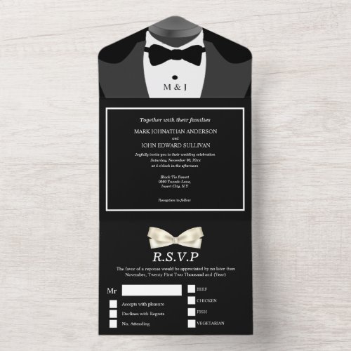 Gay couple PHOTO  Mr and Mr black white bow tie All In One Invitation