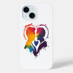 Gay Couple Rainbow Heart iPhone 15 Case