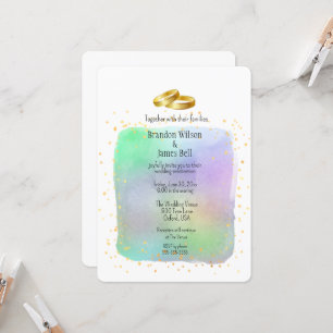Gay Couple Rainbow Watercolors and Gold Sparkles Invitation