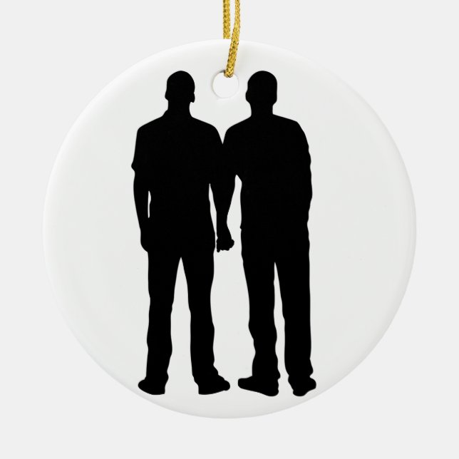 Gay Couple Silhouette Ceramic Ornament (Front)