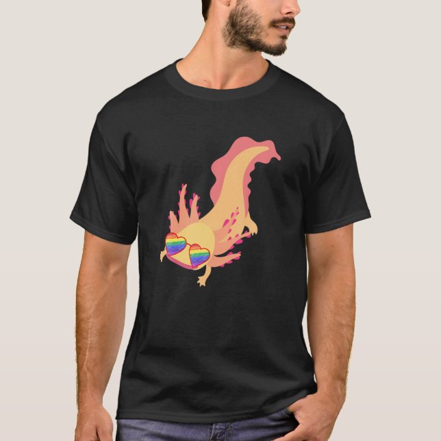 Gay Cute Axolotl LGBT Rainbow Sunglasses Lesbian P T-Shirt (Front)