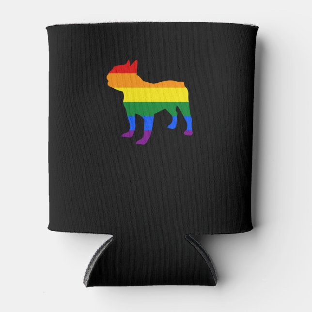 Gay Dad Gay Mom French Bulldog Rainbow Flag Can Cooler (Front)