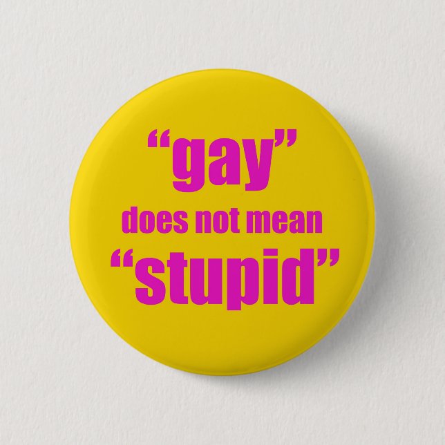 Gay does not mean stupid pinback button (Front)