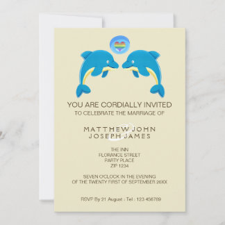 Gay Dolphin Love Heart Bubble Evening Reception Invitation