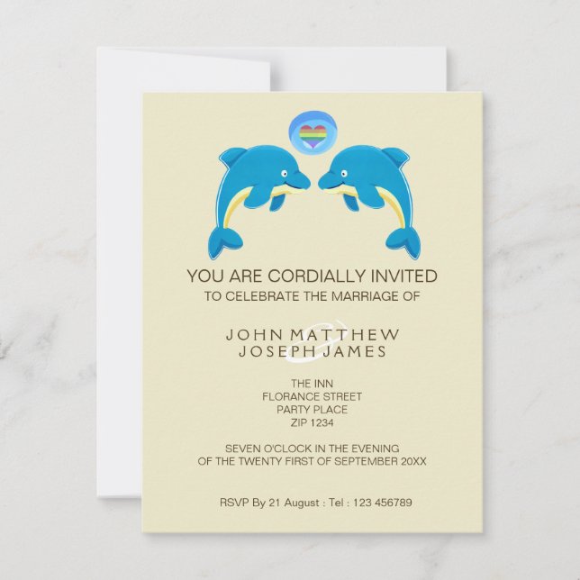 Gay Dolphin Love Heart Bubble Evening Reception Invitation (Front)