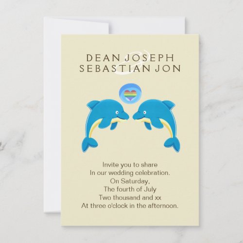Gay Dolphins And Rainbow Love Heart Bubble Wedding Invitation