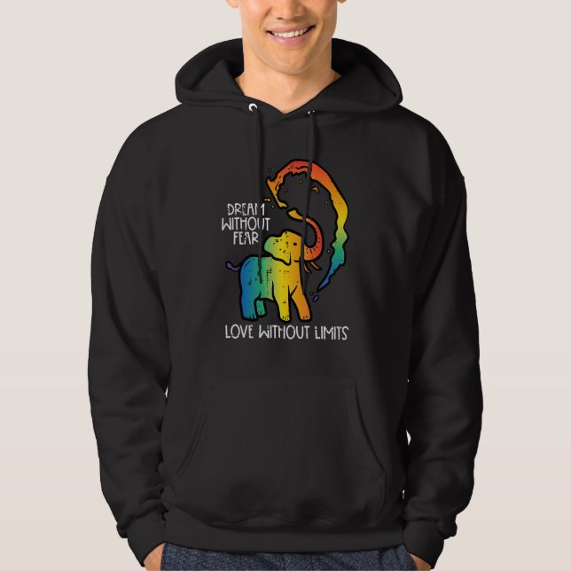 Gay Elephant Dream Without Fear Rainbow Pride Lgbt Hoodie (Front)