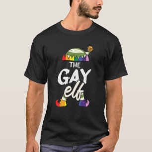 Gay Elf Lgbt Q Pride Rainbow Flag Cool Christmas T-Shirt