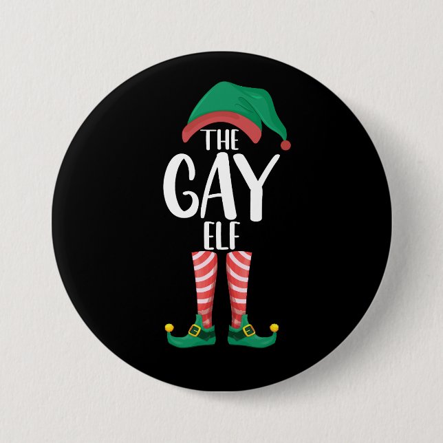 Gay Elf LGTBQ Matching Family Christmas Party Button (Front)