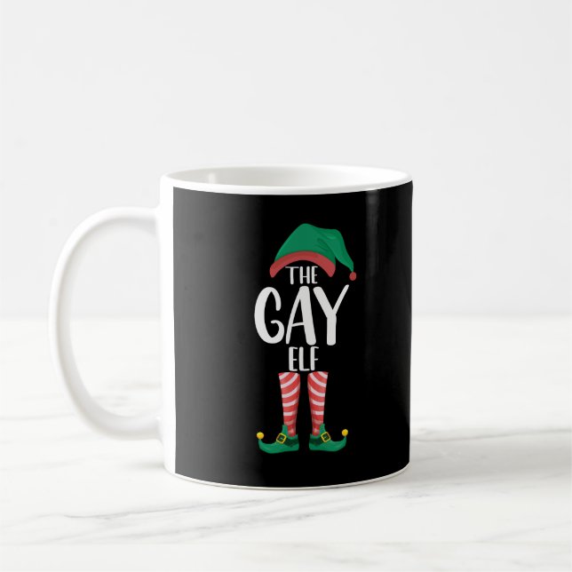Gay Elf LGTBQ Matching Family Christmas Party Coffee Mug (Left)