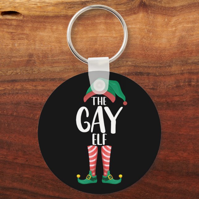 Gay Elf LGTBQ Matching Family Christmas Party Keychain (Front)
