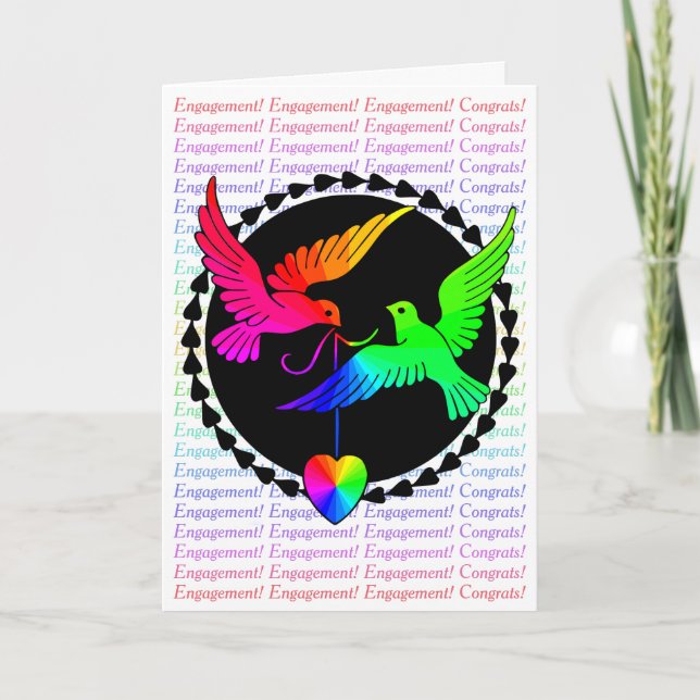 Gay Engagement Congratulations Rainbow Love Doves Card (Front)