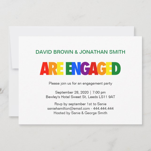 Gay Engagement Party Rainbow Flag Colors Invitation (Front)