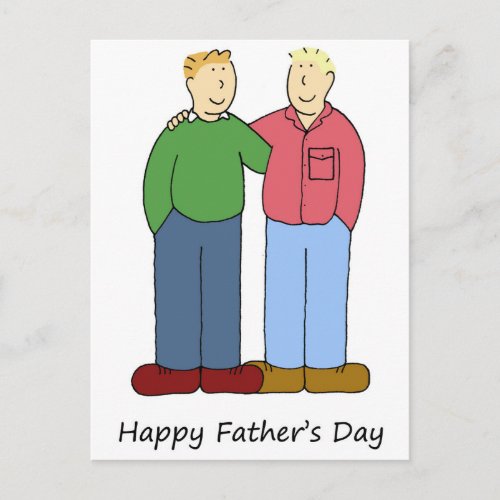 Gay Fathers Day Two Dads Male Cartoon Couple Postcard